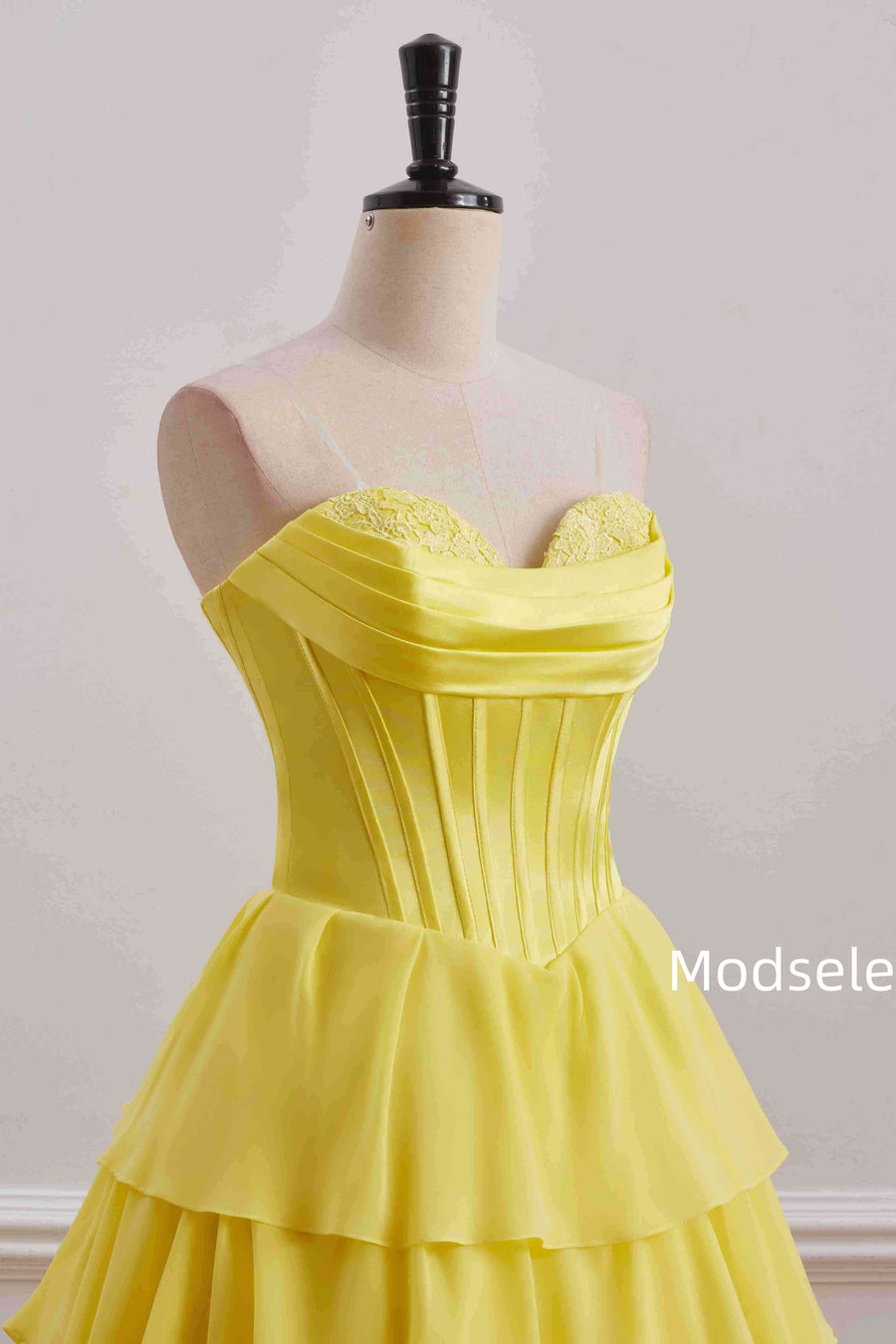 Yellow A-Line Strapless Empire-Waist Multi-Layered Homecoming Dress