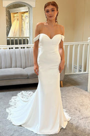 White Off-the-Shoulder Mermaid Long Bridal Gown