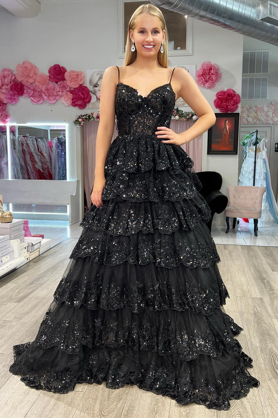 black sequin tiered dress Black Sequin Tiered Mini Dress 40386