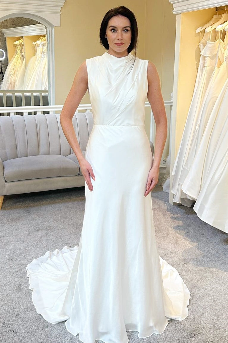 White High-Collar Backless A-Line Long Wedding Dress Modsele White High-Collar Backless A-Line Long Wedding Dress Modsele