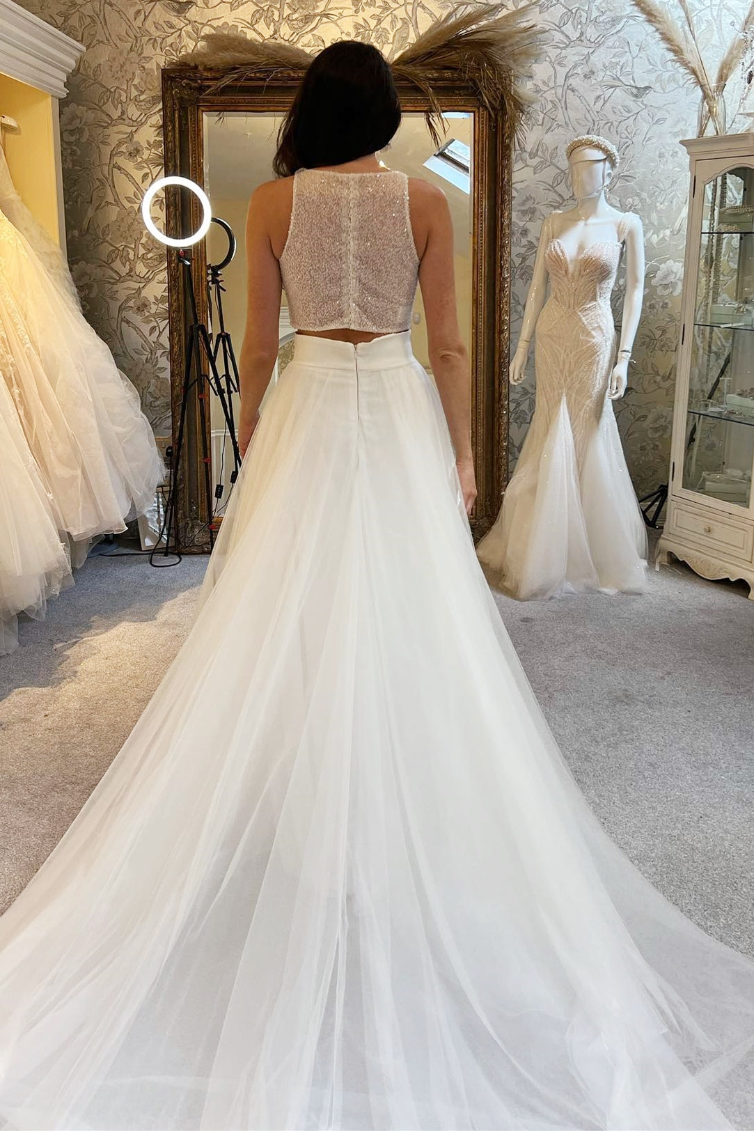 Two-Piece White Beaded A-Line Long Wedding Dress Modsele Two-Piece White Beaded A-Line Long Wedding Dress Modsele