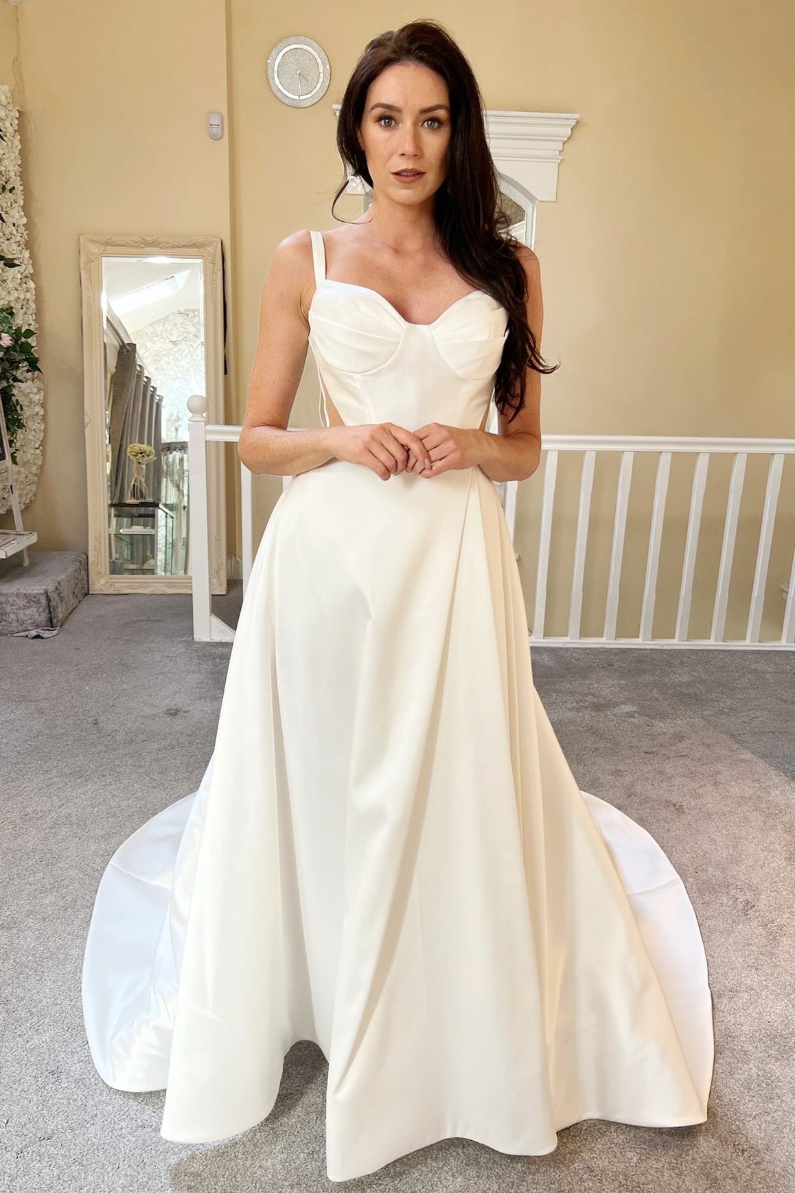 White Sweetheart Cutout A-Line Long Wedding Dress with Slit