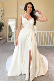 White Sweetheart Cutout A-Line Long Wedding Dress with Slit