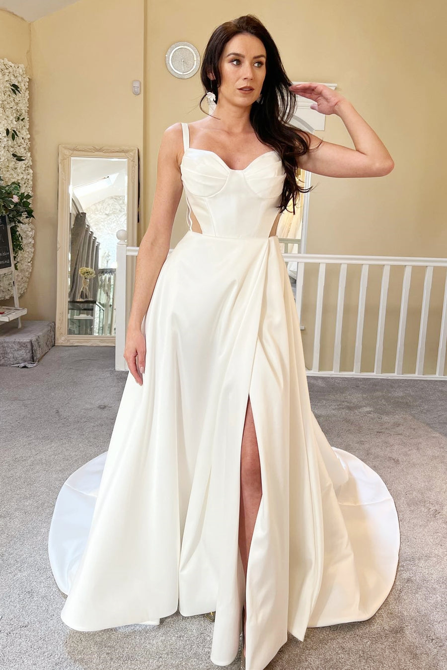 white sweetheart neckline dress LaDivine CD253W Draped Neck Corset Bodice Wedding Gown Made from high MEYLIN | Short wedding dress