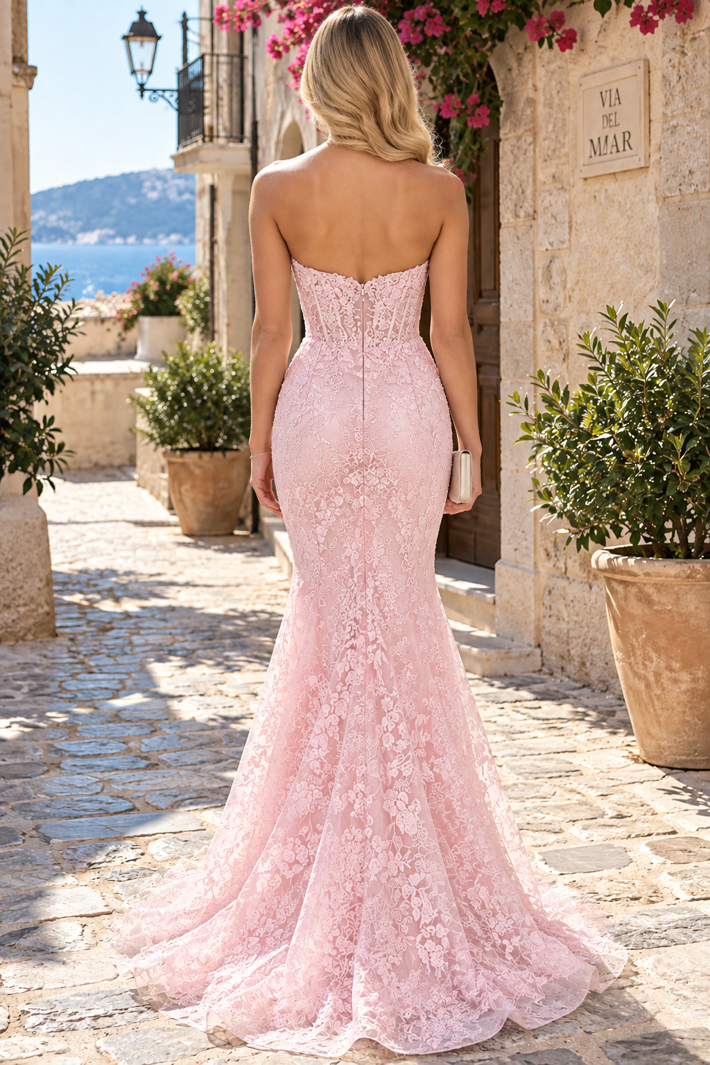 Lace Appliques Sweetheart Keyhole Trumpet Long Prom Dress