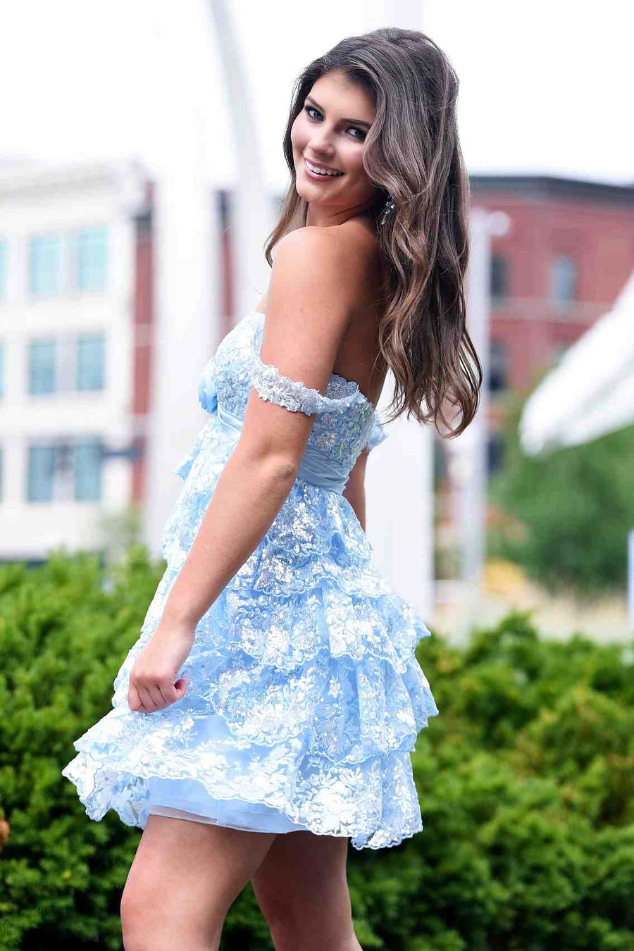 Gold Off the Shoulder A-line Ruffle Homecoming Dress