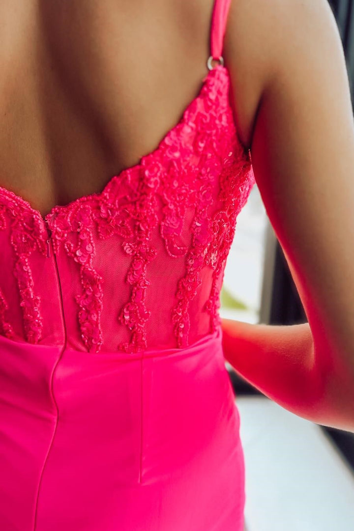 Hot Pink Sequin-Embroidery Sweetheart Bodycon Short Party Dress