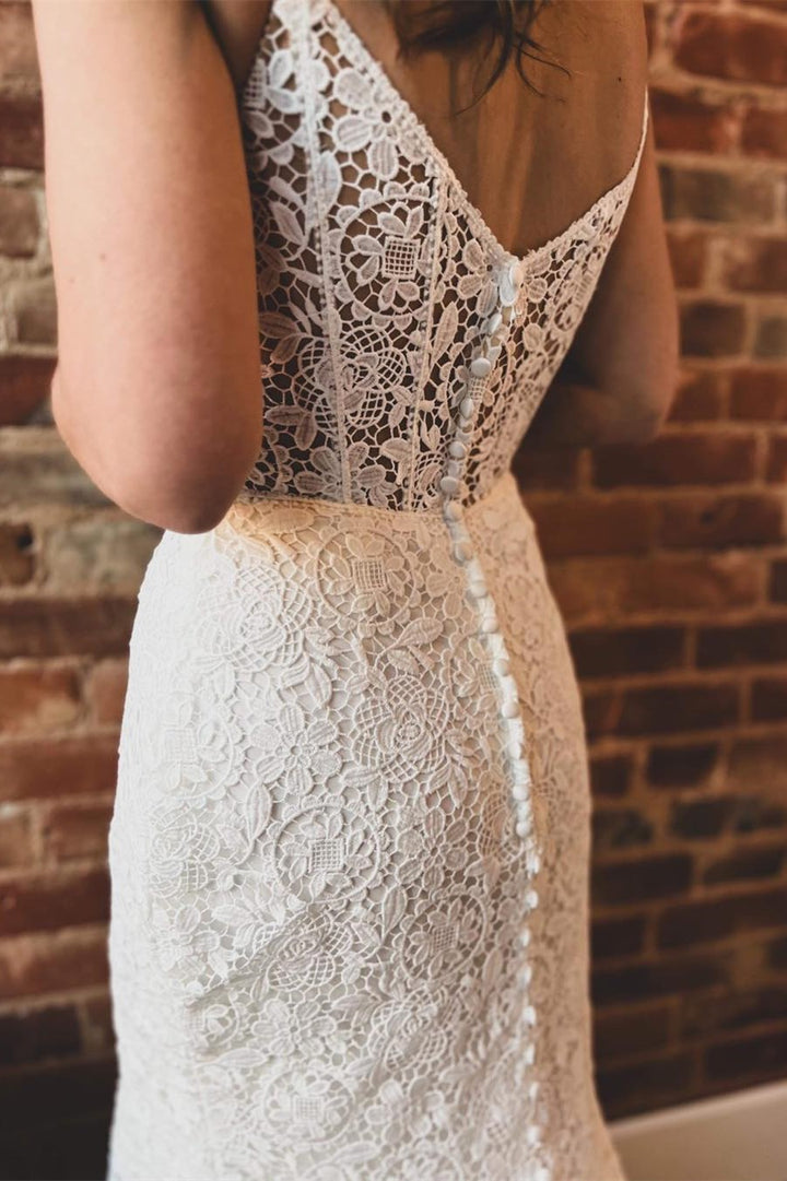 Off White Lace Sweetheart Trumpet Long Wedding Dress