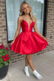 Red Strapless A-Line Short Homecoming Dress