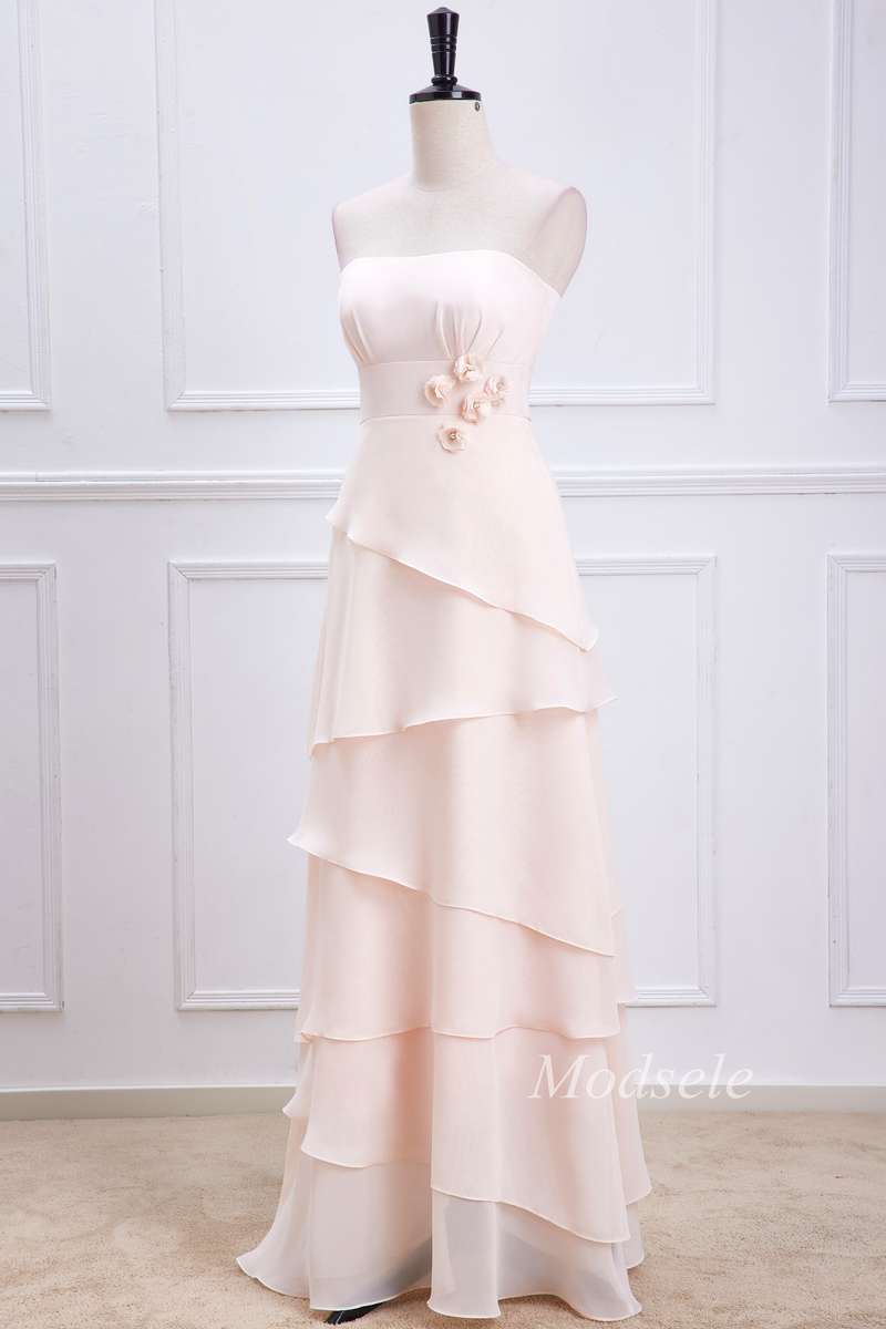 Oat Strapless Multi-Layer Maxi Dress with Handmade Flowers Modsele Oat Strapless Multi-Layer Maxi Dress with Handmade Flowers Modsele