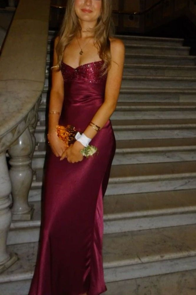 Sheath Lace-Up Spaghetti Straps V-Neck with Sequins Prom Party Dress