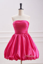 Hot Pink Strapless Pleated Short Homecoming Dress