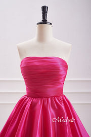 Hot Pink Strapless Pleated Short Homecoming Dress