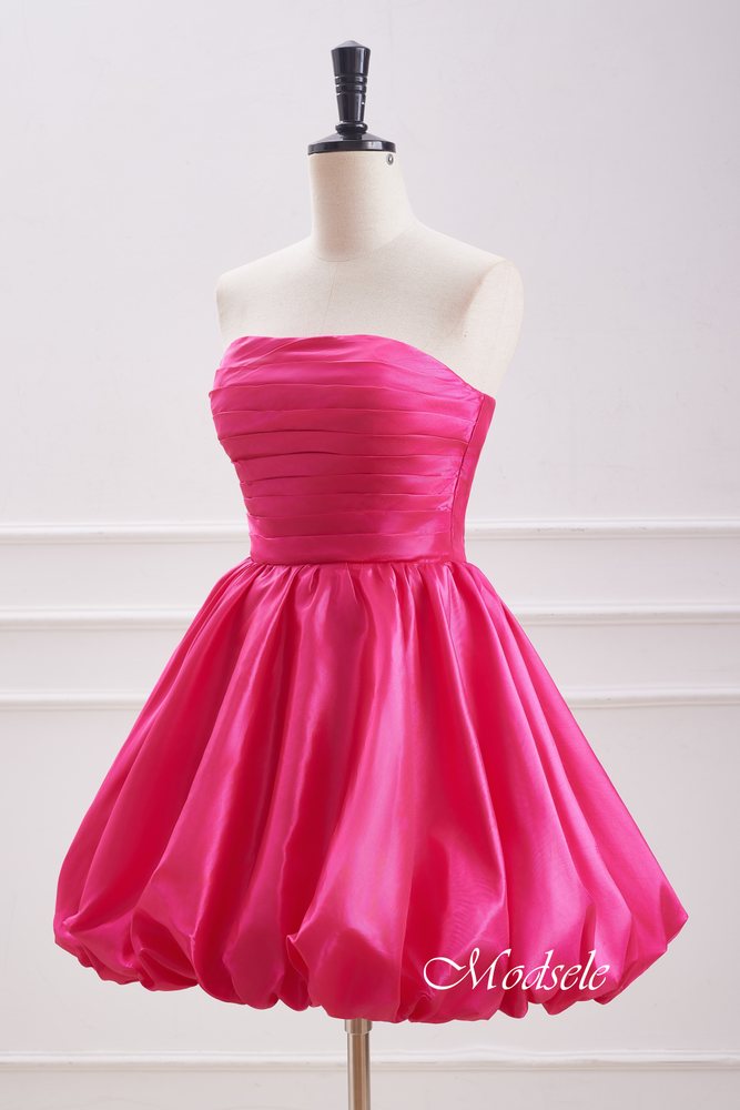 Hot Pink Strapless Pleated Short Homecoming Dress