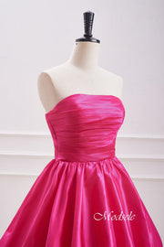 Hot Pink Strapless Pleated Short Homecoming Dress