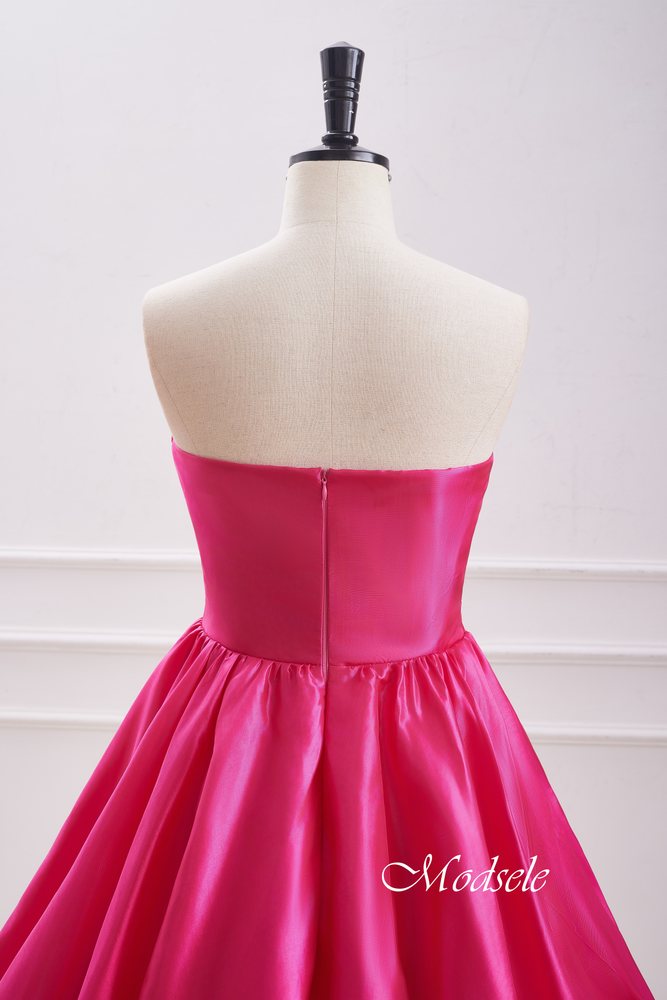 Hot Pink Strapless Pleated Short Homecoming Dress