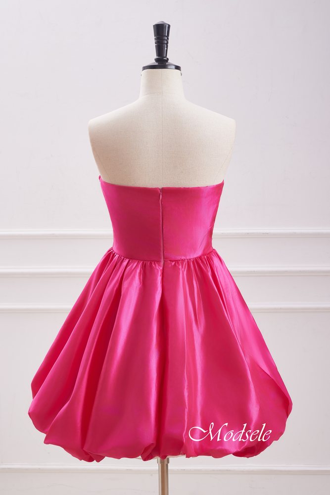 Hot Pink Strapless Pleated Short Homecoming Dress