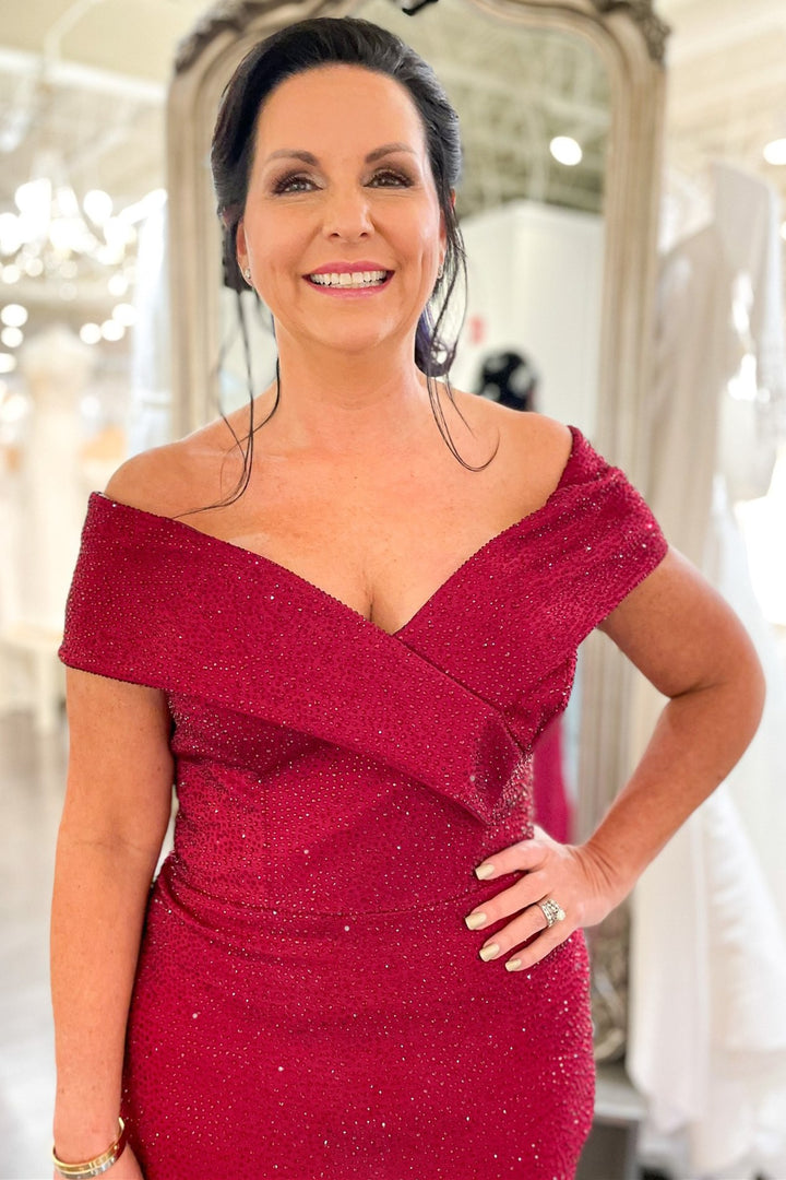 Red Portrait Beaded Mermaid Long Mother of the Bride Dress