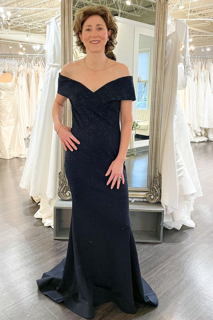 Black Portrait Beaded Mermaid Long Mother of the Bride Dress