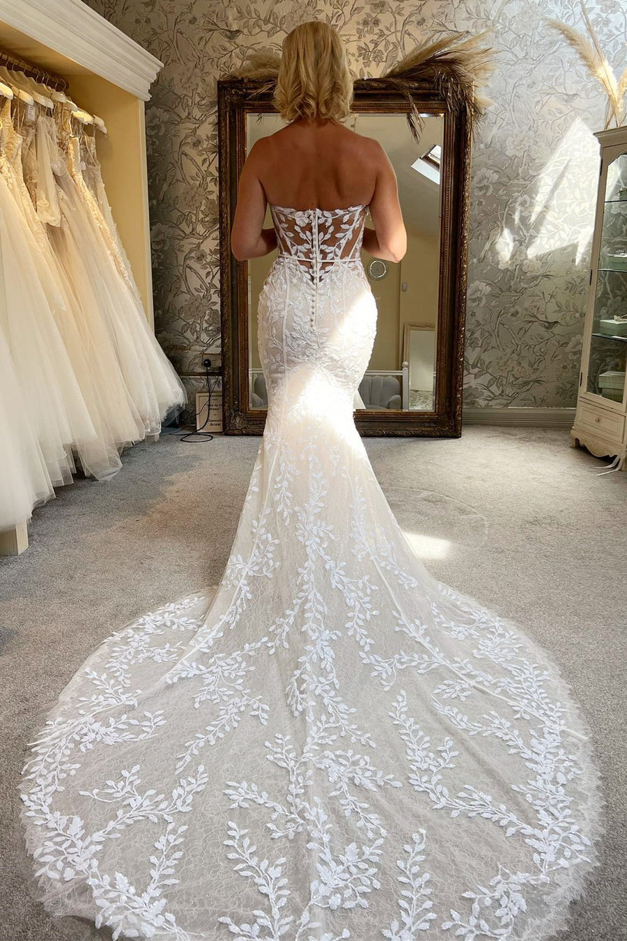 Ivory Lace Strapless Trumpet Long Wedding Dress Modsele Ivory Lace Strapless Trumpet Long Wedding Dress Modsele