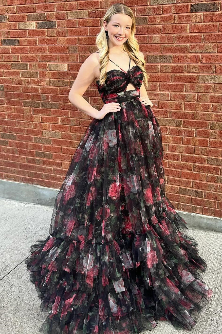 Pink Print Halter Keyhole A-Line Long Prom Dress Modsele Pink Print Halter Keyhole A-Line Long Prom Dress Modsele