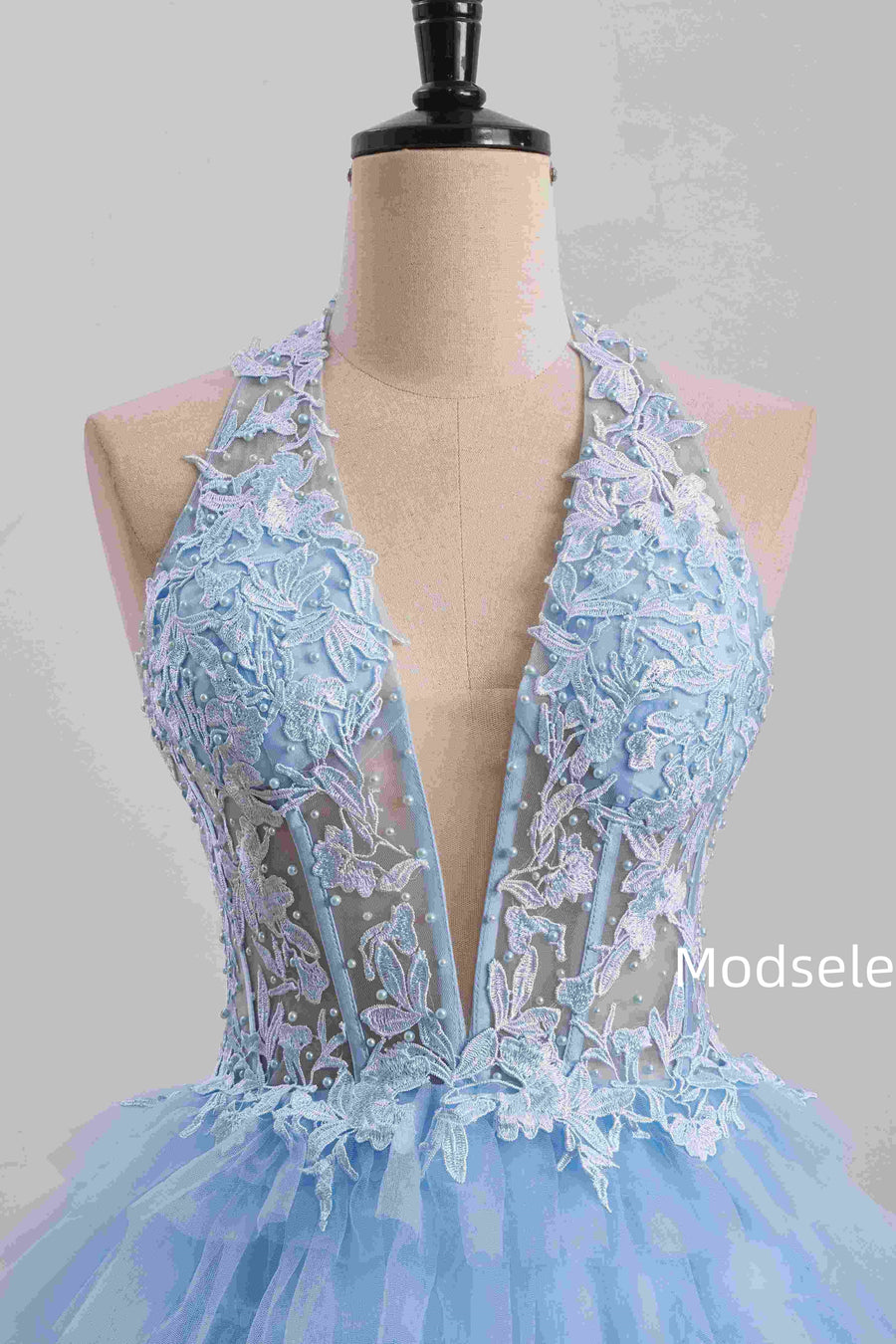 Blue Halter A-Line Multi-Layered Tulle Empire-Waist Homecoming Dress