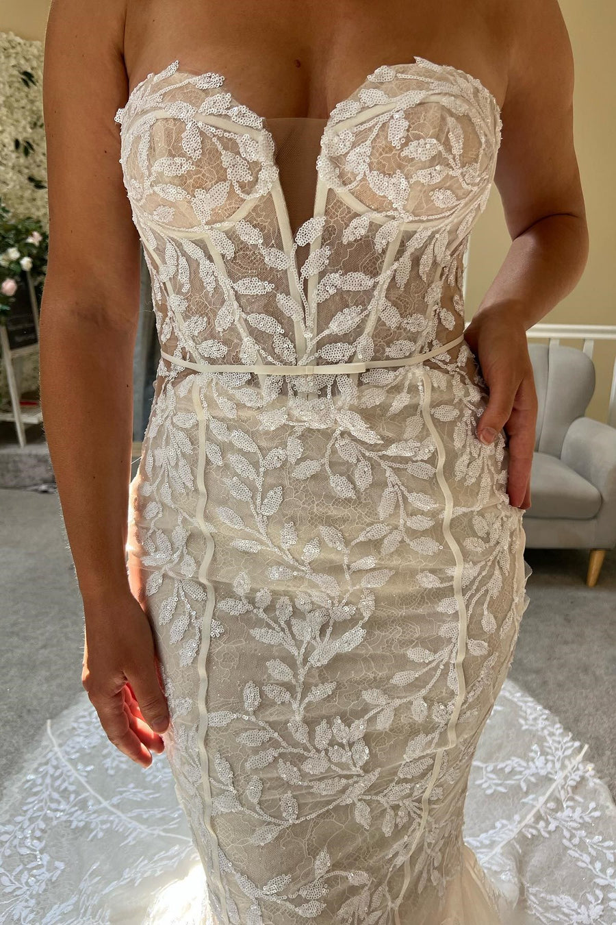 Ivory Lace Strapless Trumpet Long Wedding Dress Modsele Ivory Lace Strapless Trumpet Long Wedding Dress Modsele