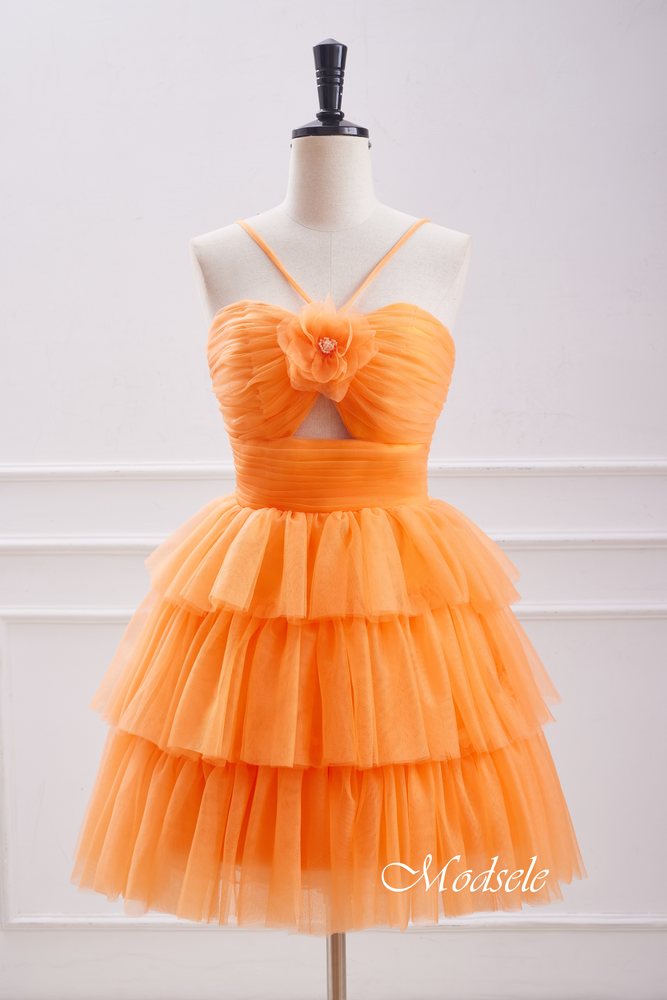 Halter Orange Layers A-line Homecoming Dress Modsele Halter Orange Layers A-line Homecoming Dress Modsele