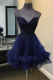 Light Blue Strapless Applique Ruffle Homecoming Dresses