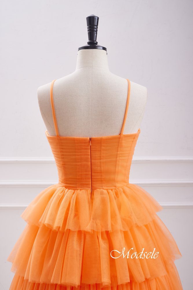 Orange Cutout Ruffle Tiered Homecoming Dress with Rosette