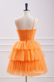 Orange Cutout Ruffle Tiered Homecoming Dress with Rosette