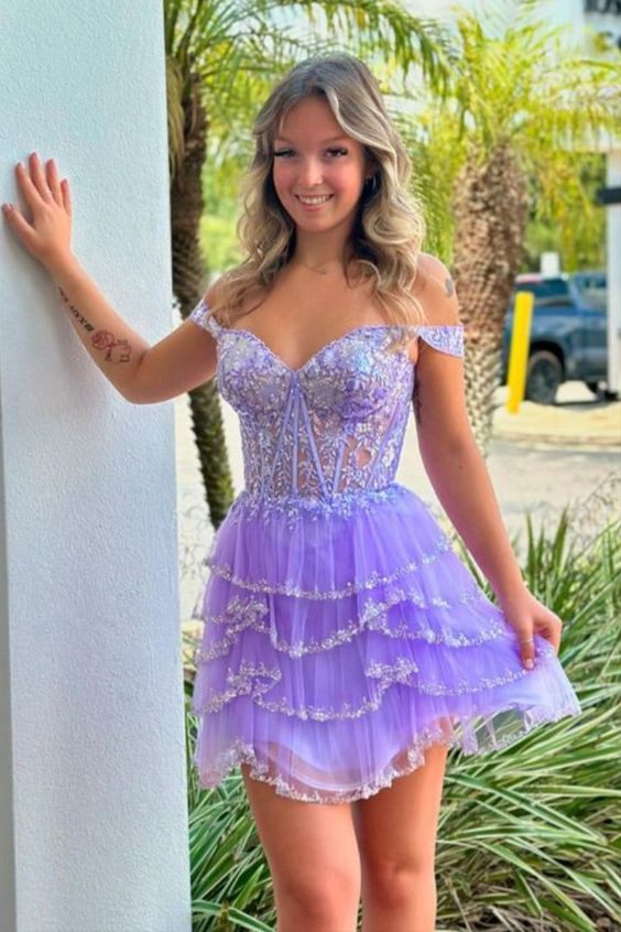 Stunning Off-Shoulder Sweetheart Ruffles Short Homecoming Dress