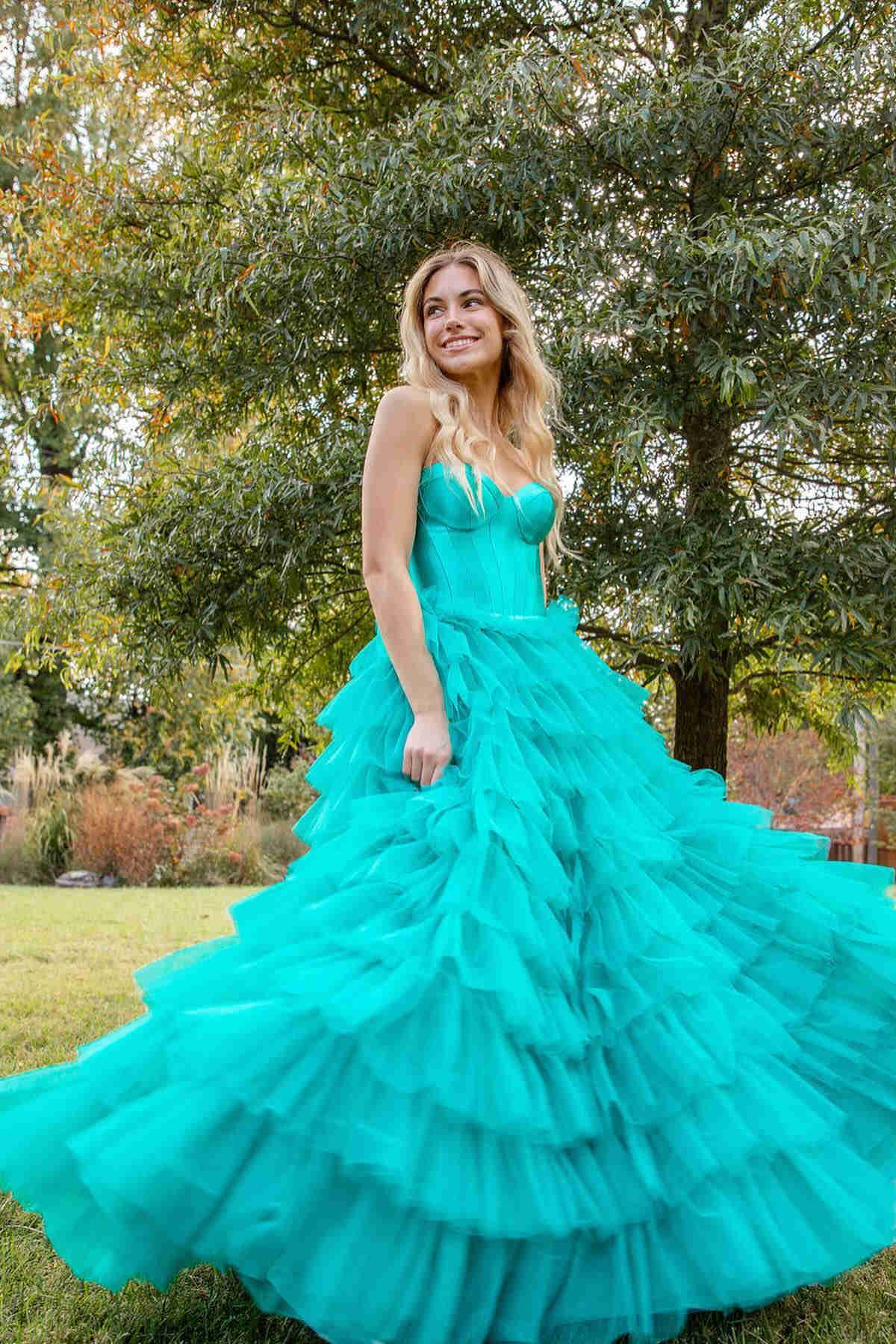 A-Line Strapless Sweetheart Ruffles Empire-Waist Sleeveless Long Prom Dress