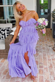 Elegant Ruffles Strapless Sleeveless Layered Long Party Prom Dress