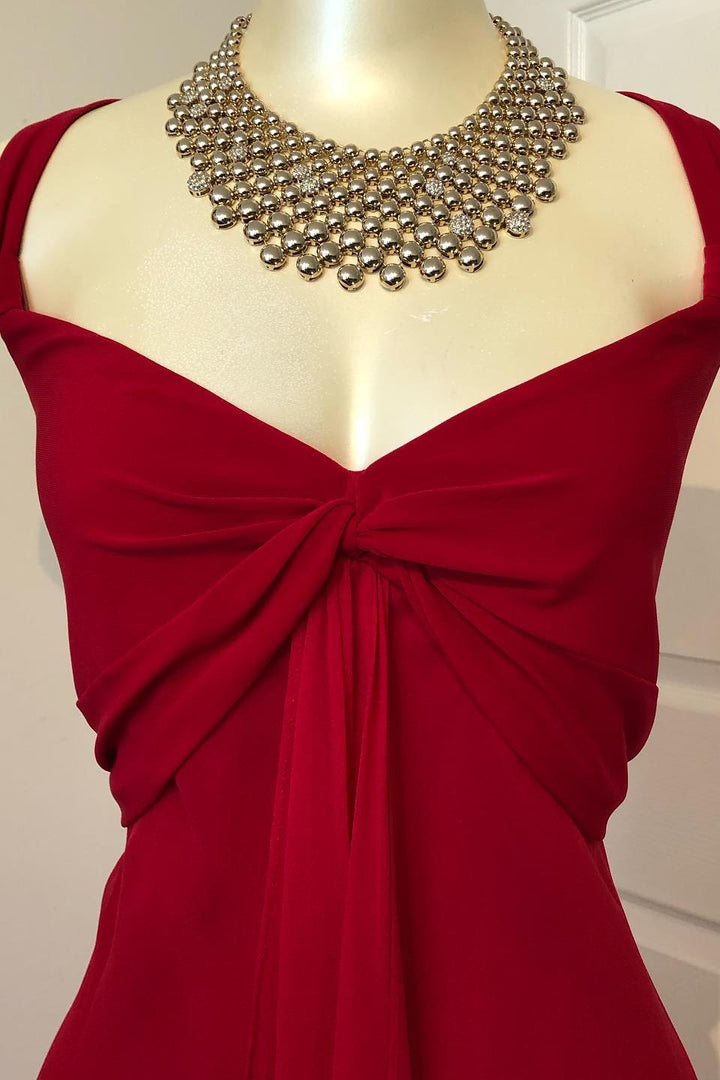 Red Chiffon Twist Knot Straps A-line Wedding Guest Dress