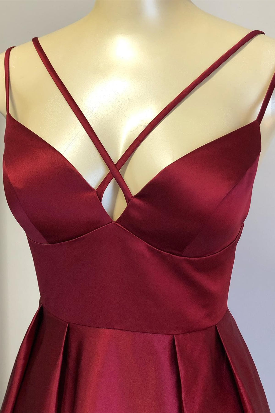 Wine Red Double Straps Satin Wedding Guest Dress with Slit – Modsele Wine Red Double Straps Satin Wedding Guest Dress with Slit – Modsele