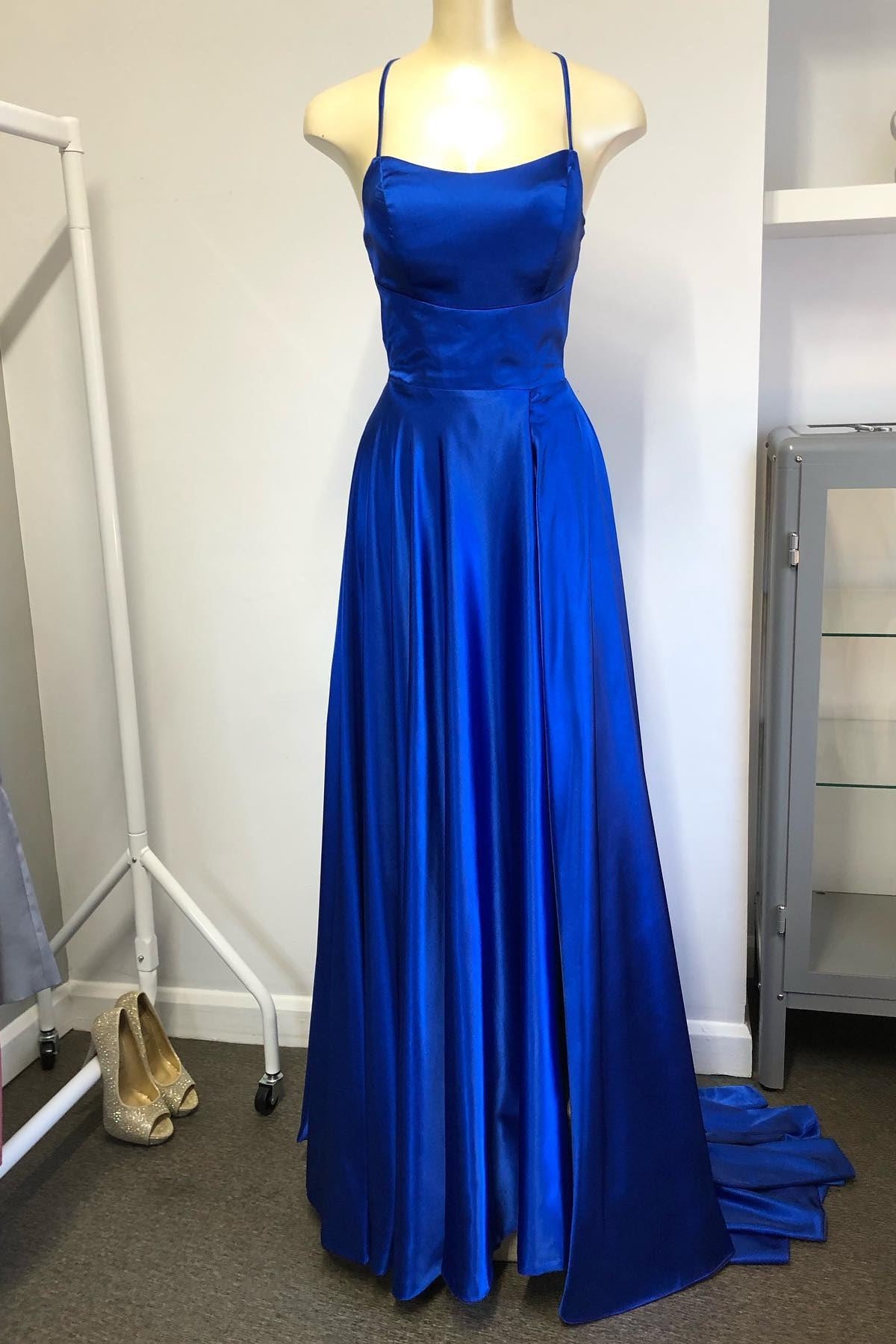 Royal Blue Lace-Up Satin A-line Wedding Guest Dress