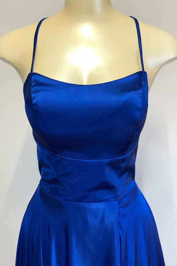 Royal Blue Lace-Up Satin A-line Wedding Guest Dress