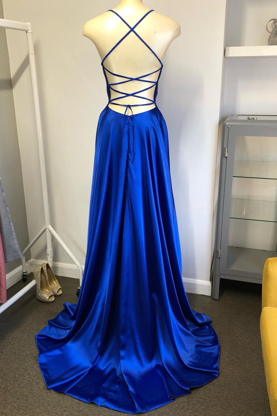 Royal Blue Lace-Up Satin A-line Wedding Guest Dress Modsele Royal Blue Lace-Up Satin A-line Wedding Guest Dress Modsele