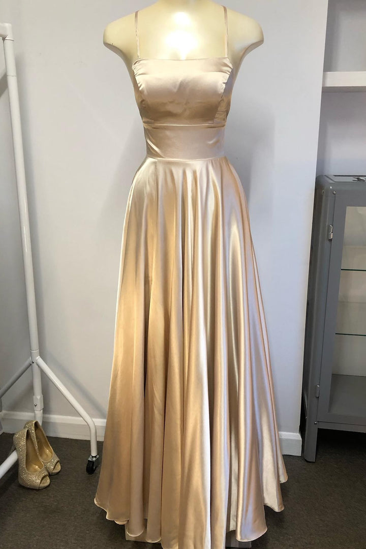 Champagne Lace-Up Satin A-line Wedding Guest Dress