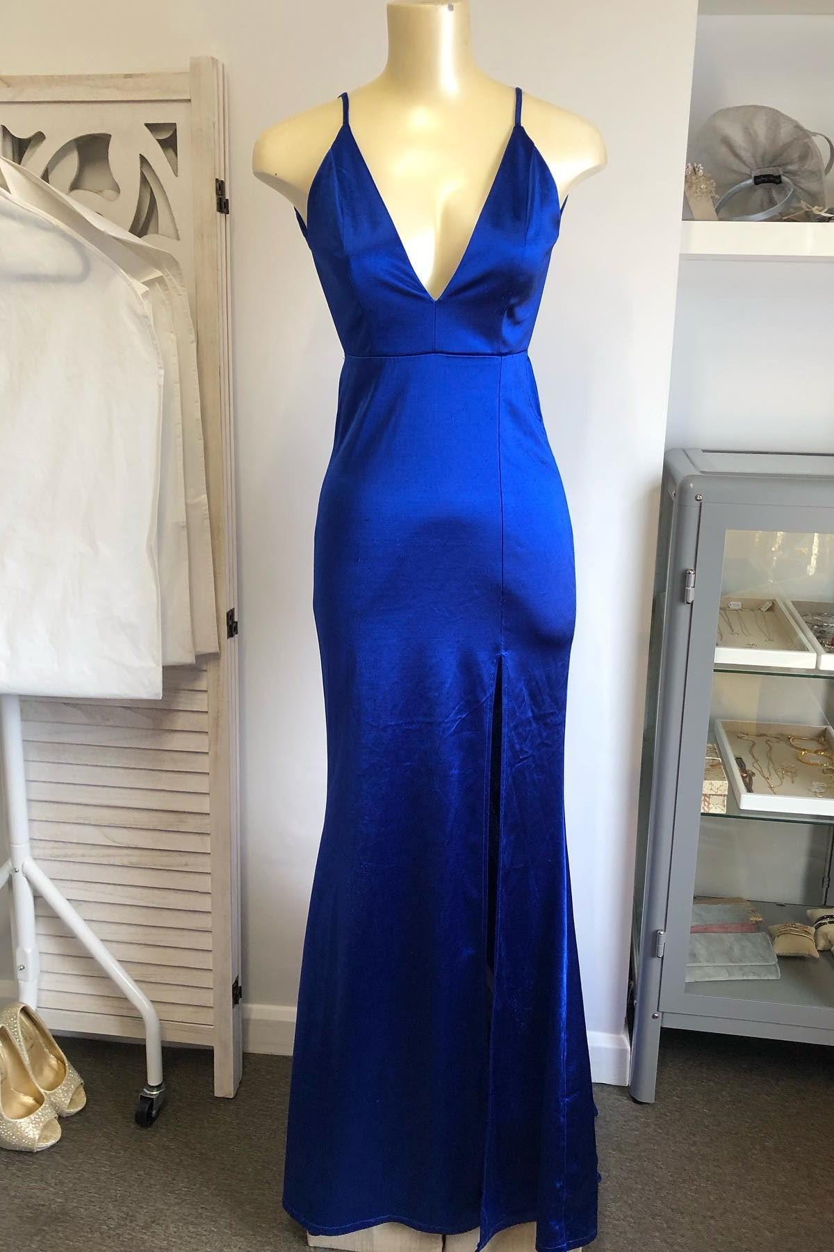 Royal Blue Plunging V Neck Mermaid Pleated Wedding Guest Dress