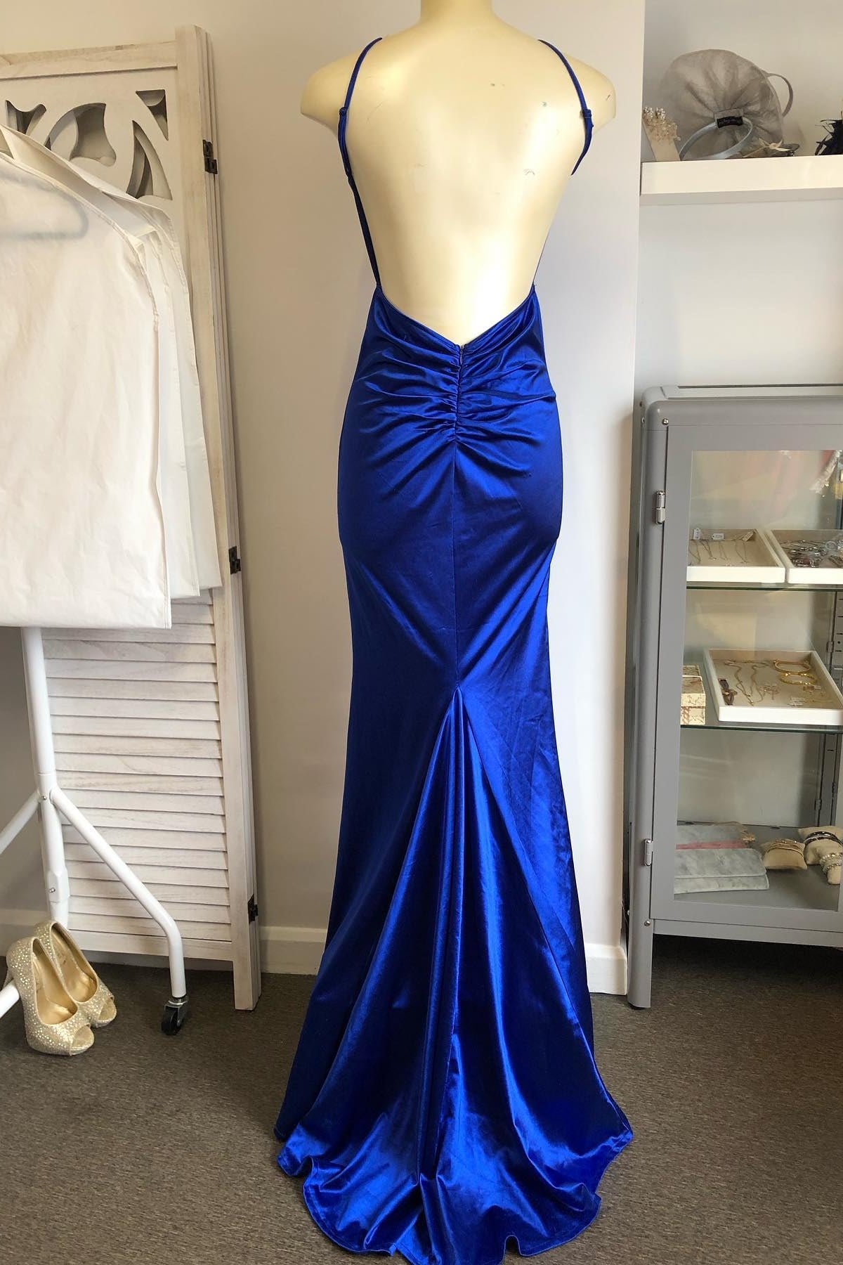 Royal Blue Plunging V Neck Mermaid Pleated Wedding Guest Dress