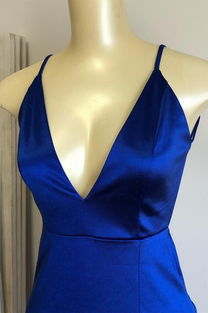 Royal Blue Plunging V Neck Mermaid Pleated Wedding Guest Dress