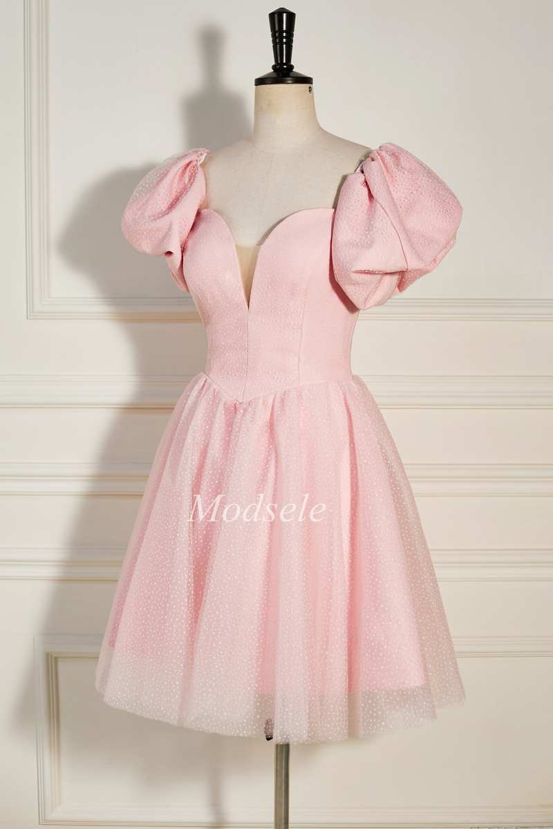 short poofy pink dress Hot Pink A-line Puffy Dress,Short Homecoming Dress Y2098 Simplepromdress