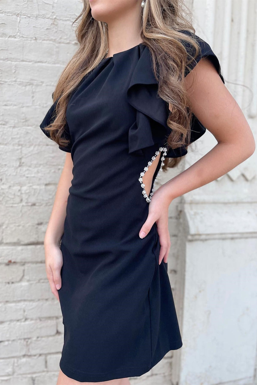 Black Cutout Short Party Dress with Pearls – Modsele Black Cutout Short Party Dress with Pearls – Modsele