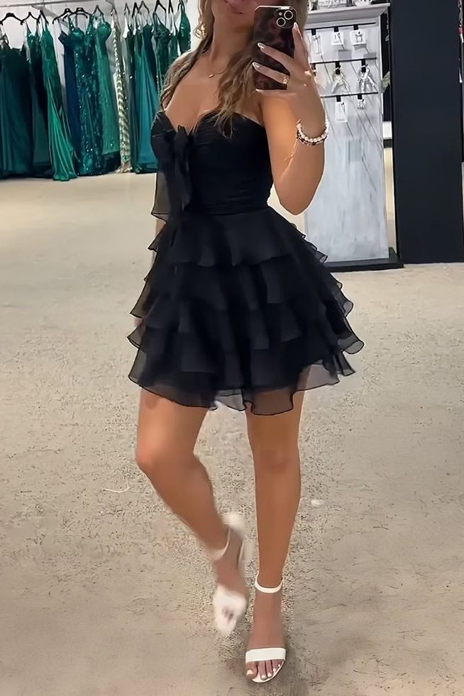 Strapless A-Line Ruffles Empire-Waist Sleeveless Chiffon Short Homecom Modsele Strapless A-Line Ruffles Empire-Waist Sleeveless Chiffon Short Homecom Modsele