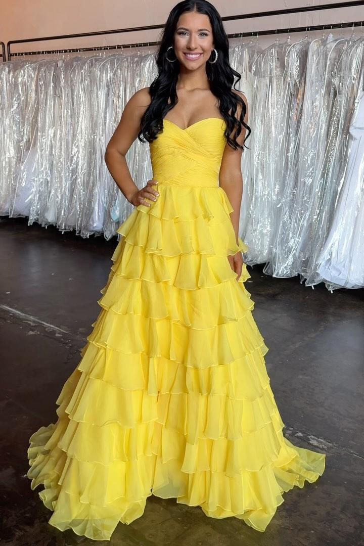 Blue Strapless Sweetheart Layered Sleeveless A-Line Formal Prom Dress   Modsele