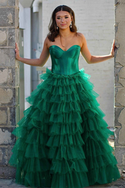 A-Line Strapless Sweetheart Ruffles Empire-Waist Sleeveless Long Prom Dress