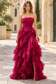 A-Line Strapless Scoop Neck Ruffles Empire-Waist prom Formal Dress