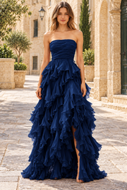 A-Line Strapless Scoop Neck Ruffles Empire-Waist prom Formal Dress
